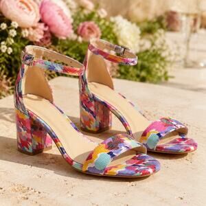 Dopamine Romantic Resort Alex Marie Halmar Watercolor Floral Heels 10 New in Box